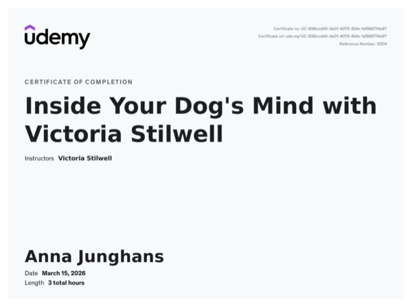 Inside Your Dog's Mind with Victoria Stilwell certificate — Udemy